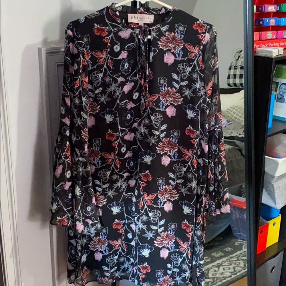 3/4 sleeve floral dress with bell sleeves